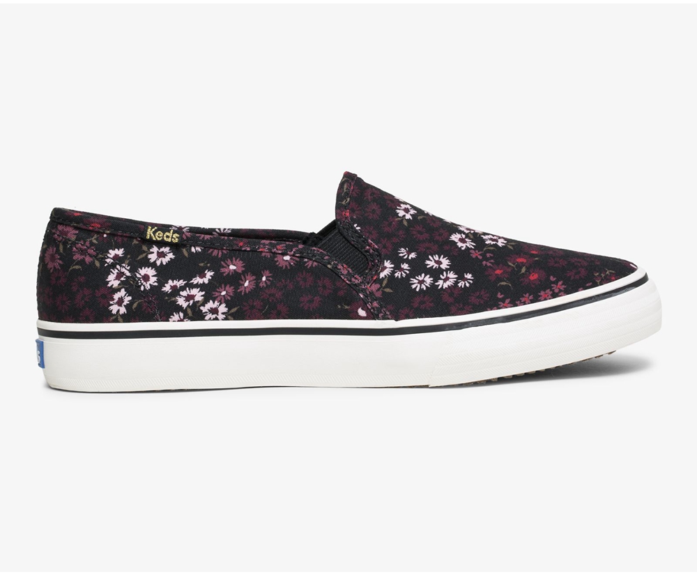 Keds Slip Ons Damen Schwarz/Mehrfarbig - Washable Double Decker Floral - WFH-314796